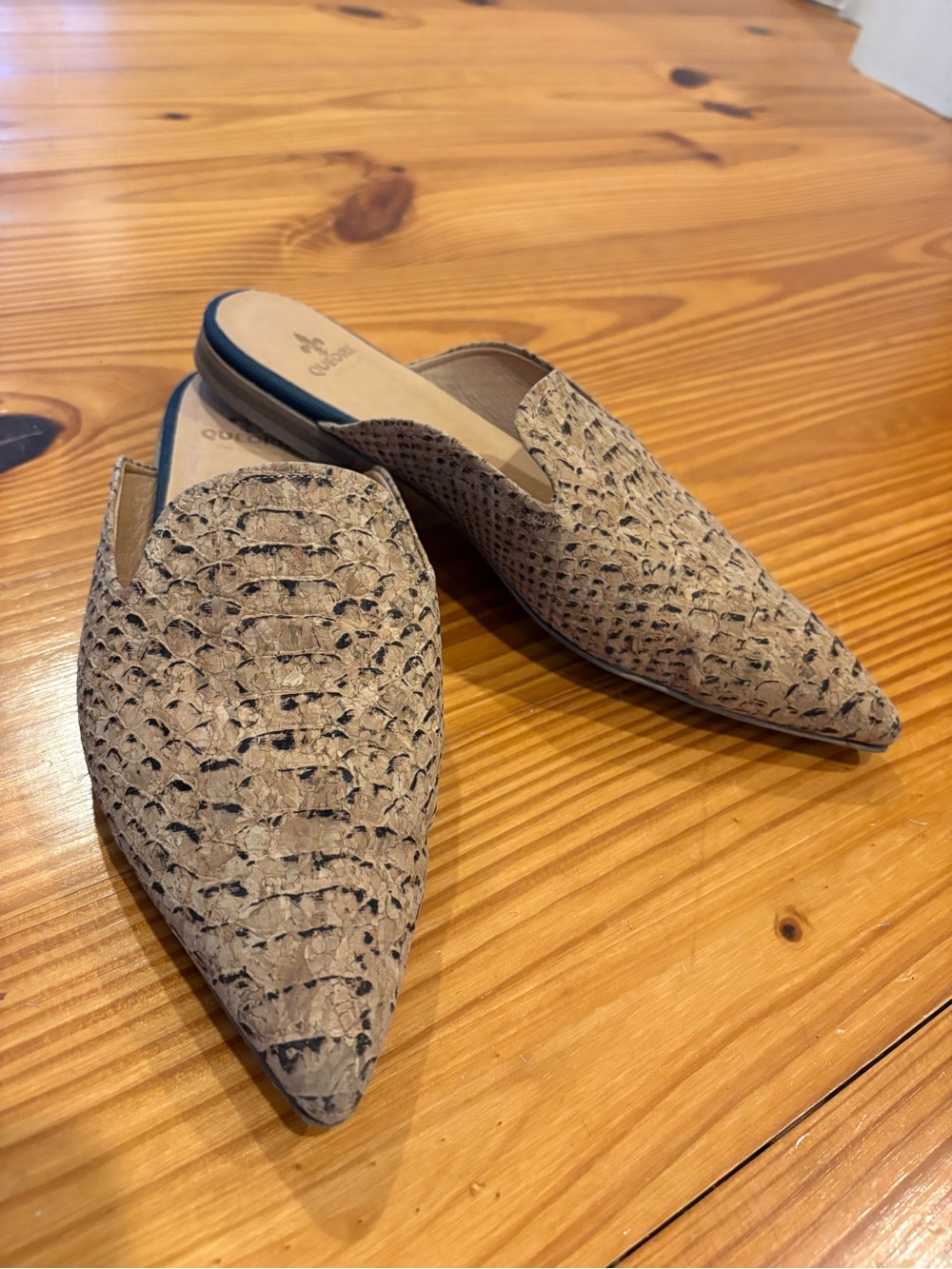 Textured Tan Pointed-Toe Slip-On Mules - Picture 2 of 5